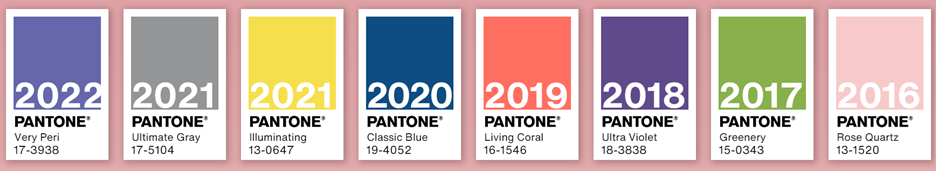 a swatch of Pantone colors over the past ten years